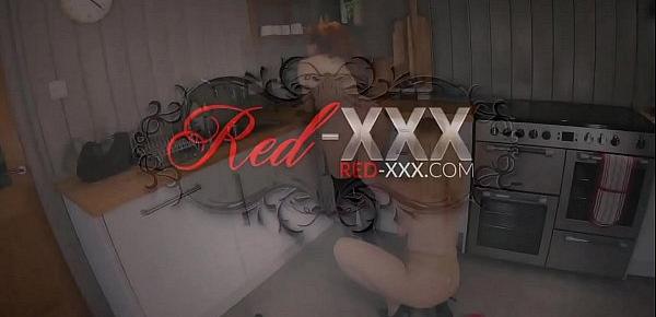  Red XXX and her naughty girlfriend fuck in the kitchen